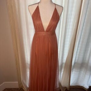 Elegant Halter Neck Dress in Rust